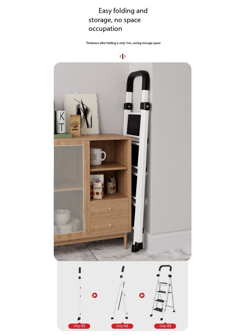 دوبونت سلم ألومنيوم قابل للطي بـ 4 درجات – سلم محمول وخفيف الوزن مع دواسات عريضة مضادة للانزلاق، متعدد الاستخدامات للمنزل والمطبخ وسهل التخزين (أبيض) - Image 4